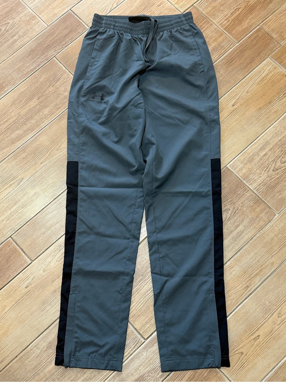 Under Armour Gray Track Pants with Black Side Stripe